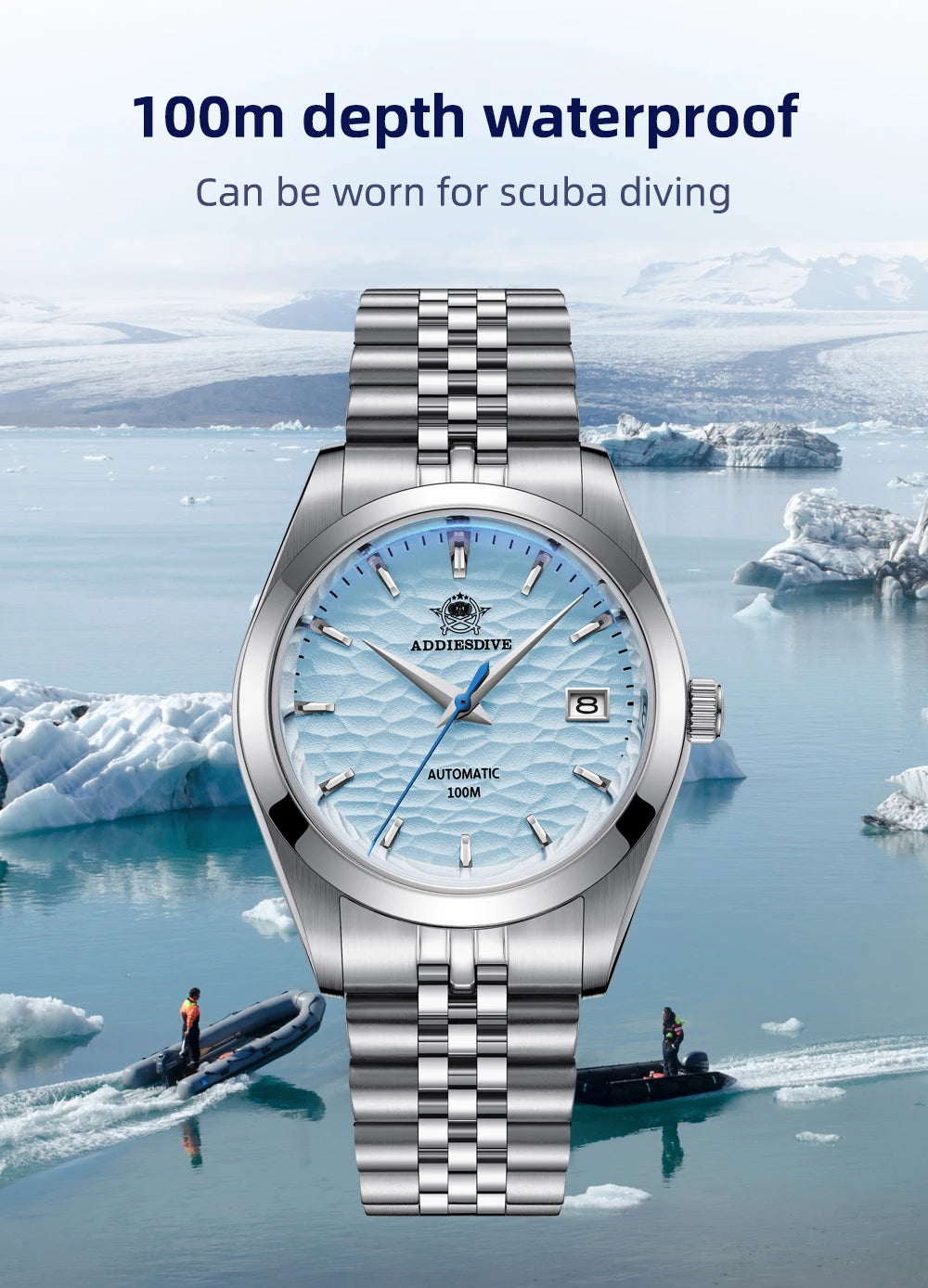 100 meter water resistance of Addiesdive AD2118 automatic watch