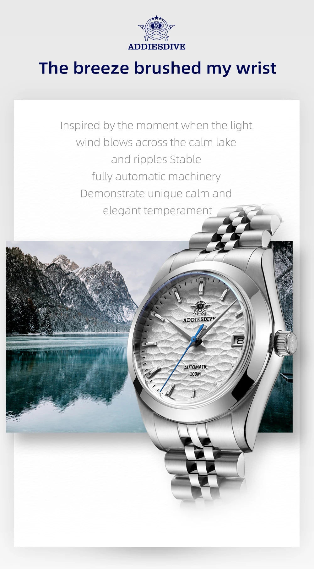 Addiesdive AD2118 snow white -water ripple dial automatic watch 