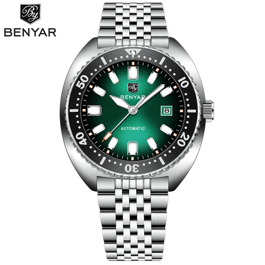 BENYAR BY5211 Automatic Dive Watch for Men – Heritage Turtle Style, 40mm Tonneau Case, BY9018 Movement, 5 ATM Water Resistant