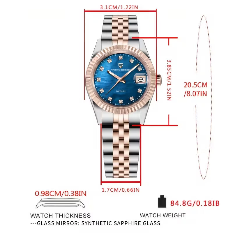 Pagani Design PD-1794L Ladies Quartz Watch – Blue Dial | Sapphire Glass | Two-Tone Bracelet