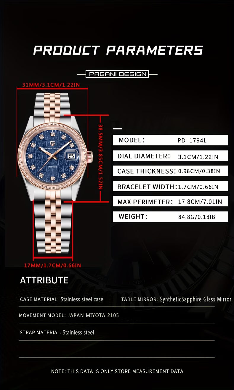 Pagani Design PD-1794L Ladies Quartz Watch – Blue Dial | Sapphire Glass | Two-Tone Bracelet