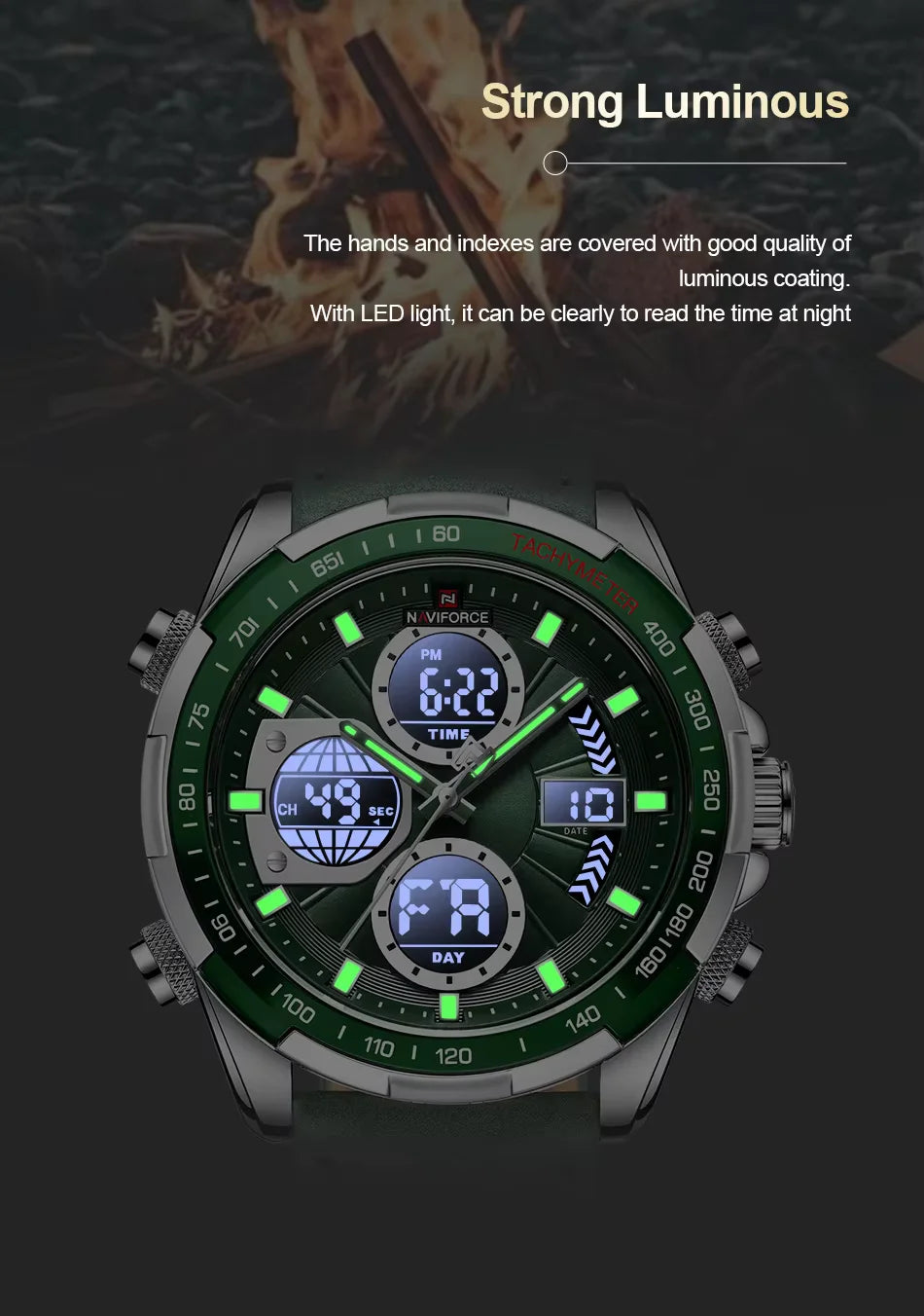 NAVIFORCE 9197L Men's Military Watch – Analog Digital Display, Waterproof, Leather Strap, Alarm & Calendar