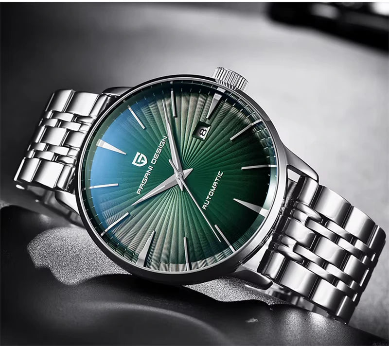 Pagani Design green dial stainless steel automatic watch