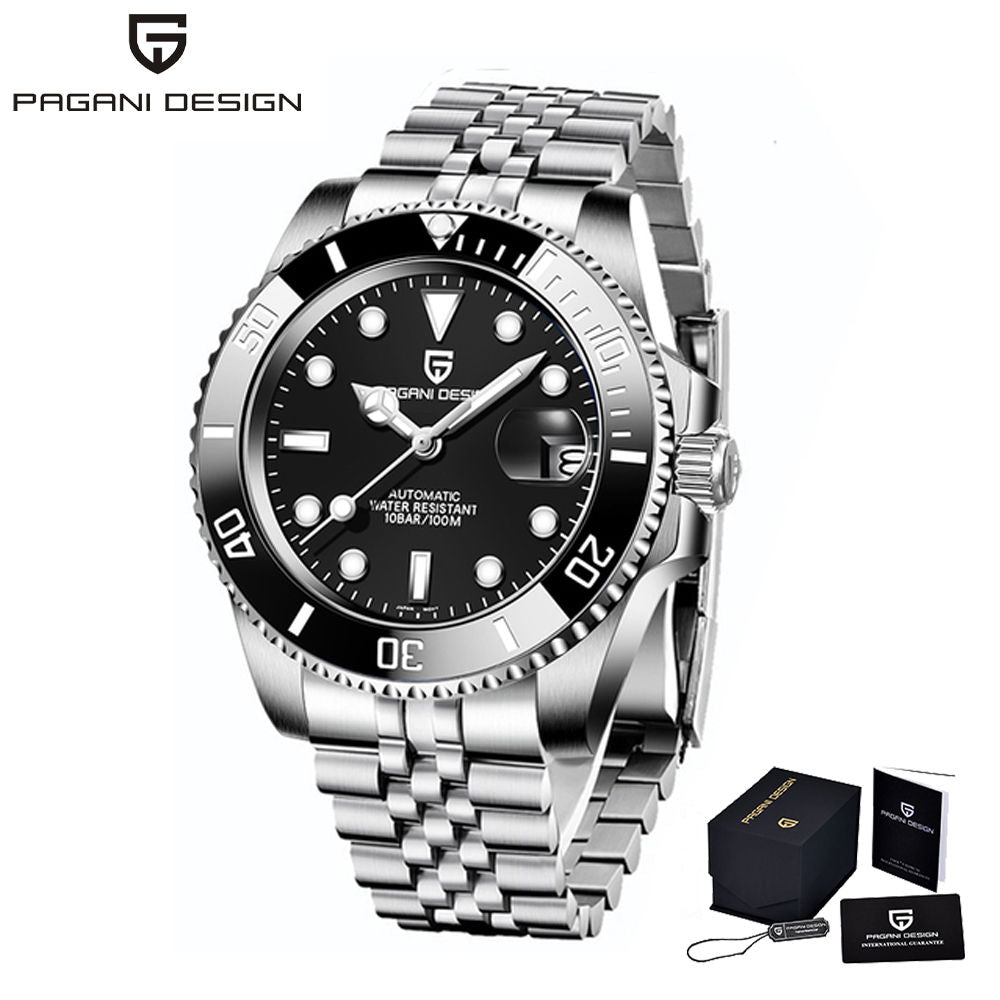 Pagani Design PD-1661 black dial automatic diver watch with ceramic bezel and jublee bracelet