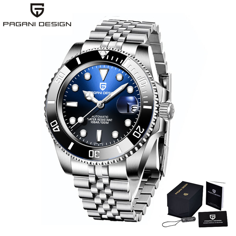 Pagani Design PD-1661 dark Blue dial automatic diver watch with black ceramic bezel and jublee bracelet