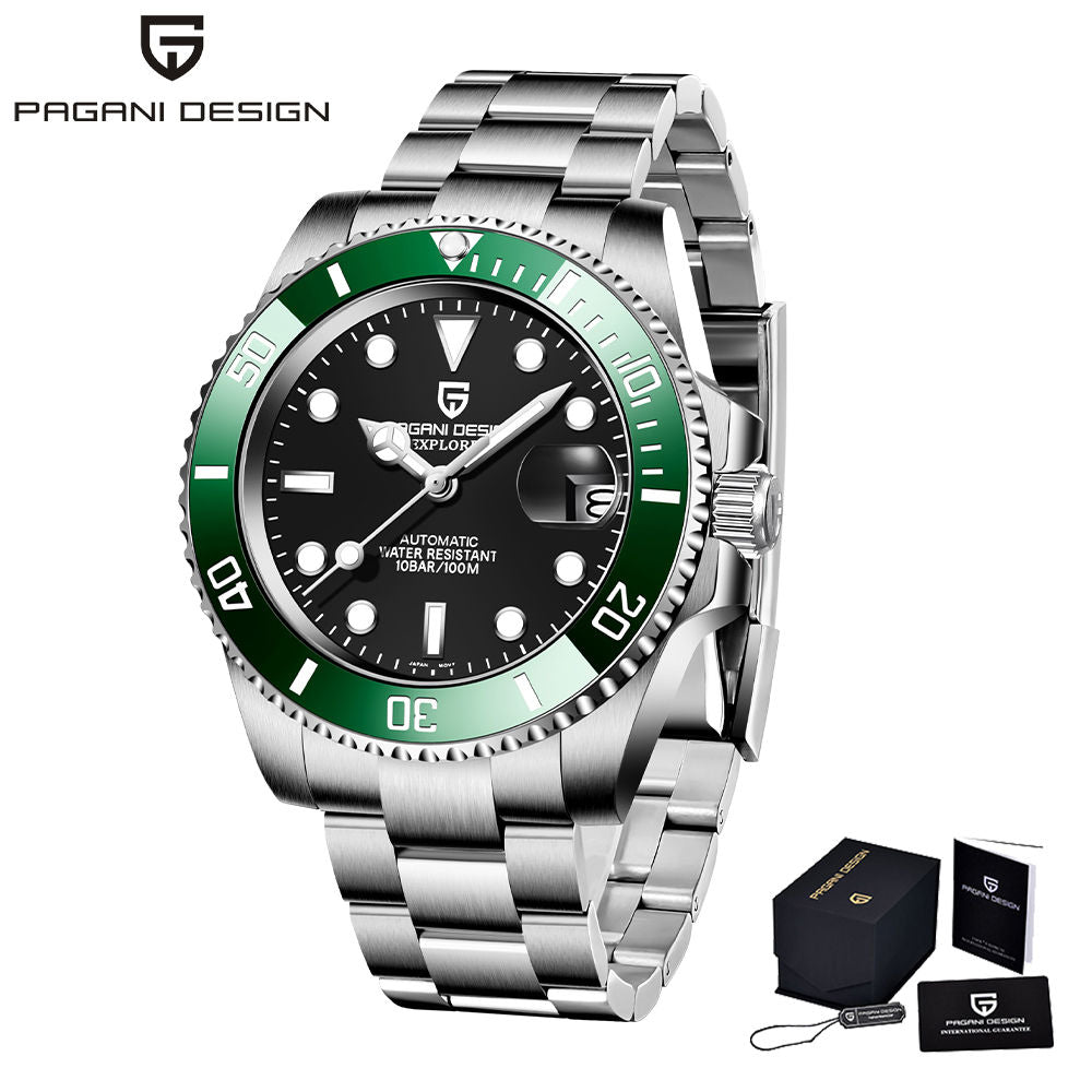 Pagani Design PD-1661 Starbucks style black dial green ceramic bezel automatic watch