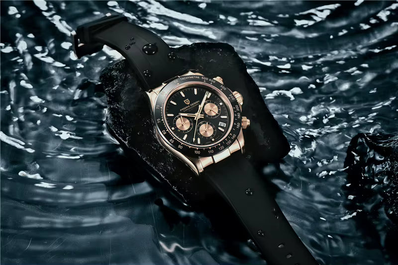 Pagani Design PD-1664 Rose Gold Black Sunburst Dial Daytona Homage Chronograph Watch