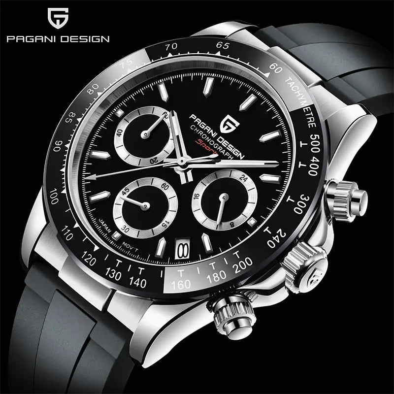 Close-up of Pagani Design PD-1664 Sunburst Dial with Black Subdials