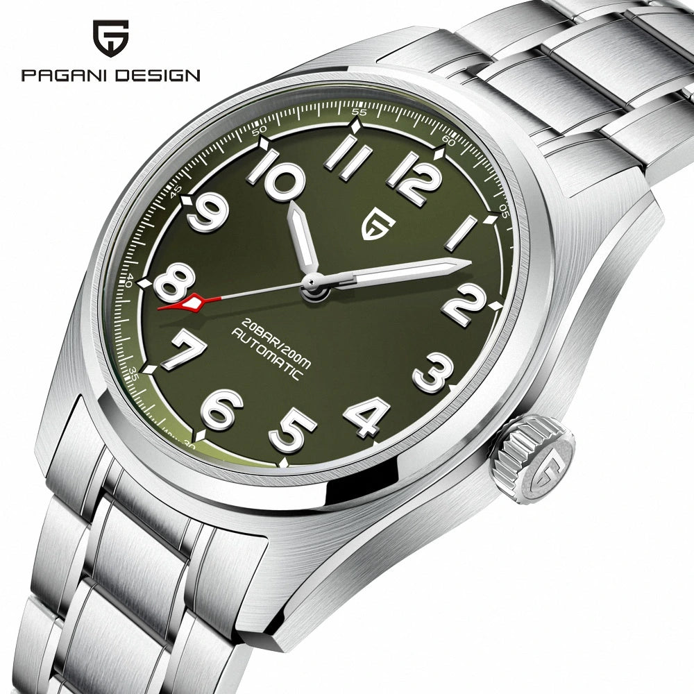 Pagani Design PD-1717 V2 Spirit Pilot 38MM NH35 Automatic Watch – Sapphire Crystal, 200M Waterproof Stainless Steel Men’s Watch