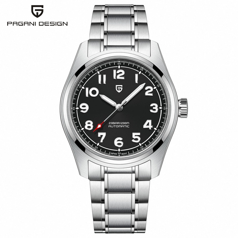 Pagani Design PD-1717 V2 pilot watch front view 38mm NH35 automatic stainless steel
