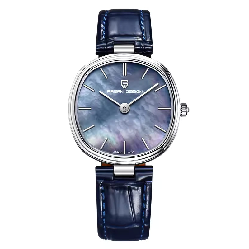 PAGANI DESIGN PD-1825 blue women's quartz watch with Mother of Pearl dial, leather strap and sapphire crystal