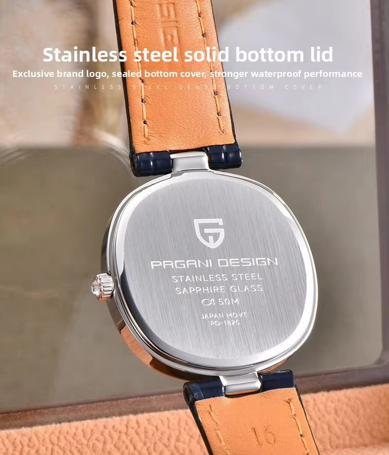 Stainless steel case back of PAGANI DESIGN PD-1825 women's quartz watch