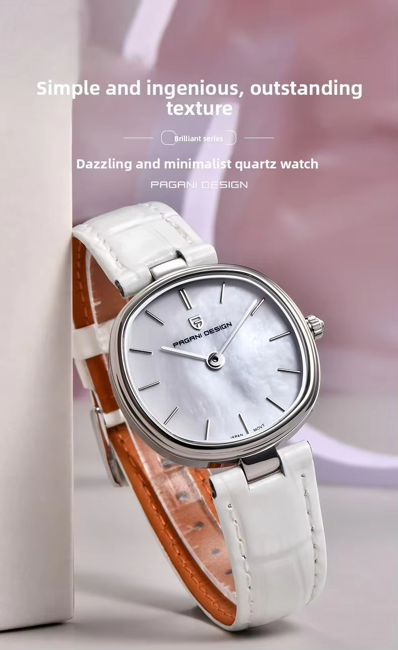 Front view of PAGANI DESIGN PD-1825 white women's Miyota GL22 quartz watch