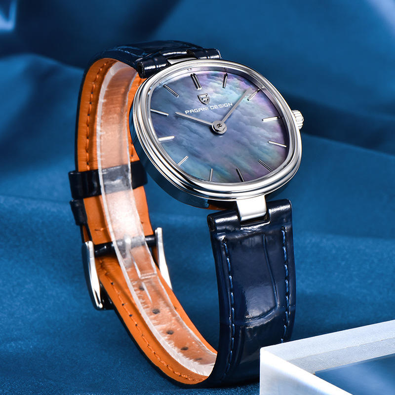 Close-up of Mother of Pearl dial on PAGANI DESIGN PD-1825 women's watch blue dial