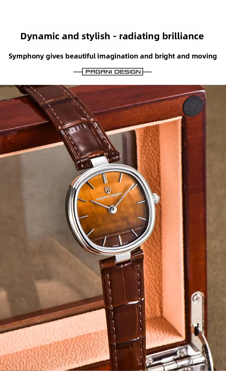 Side profile of PAGANI DESIGN PD-1825 slim women's leather watch brown dial