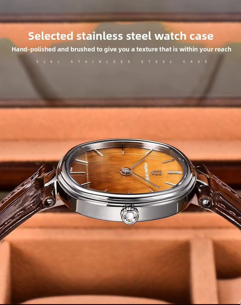 Side profile of PAGANI DESIGN PD-1825 slim women's leather watch