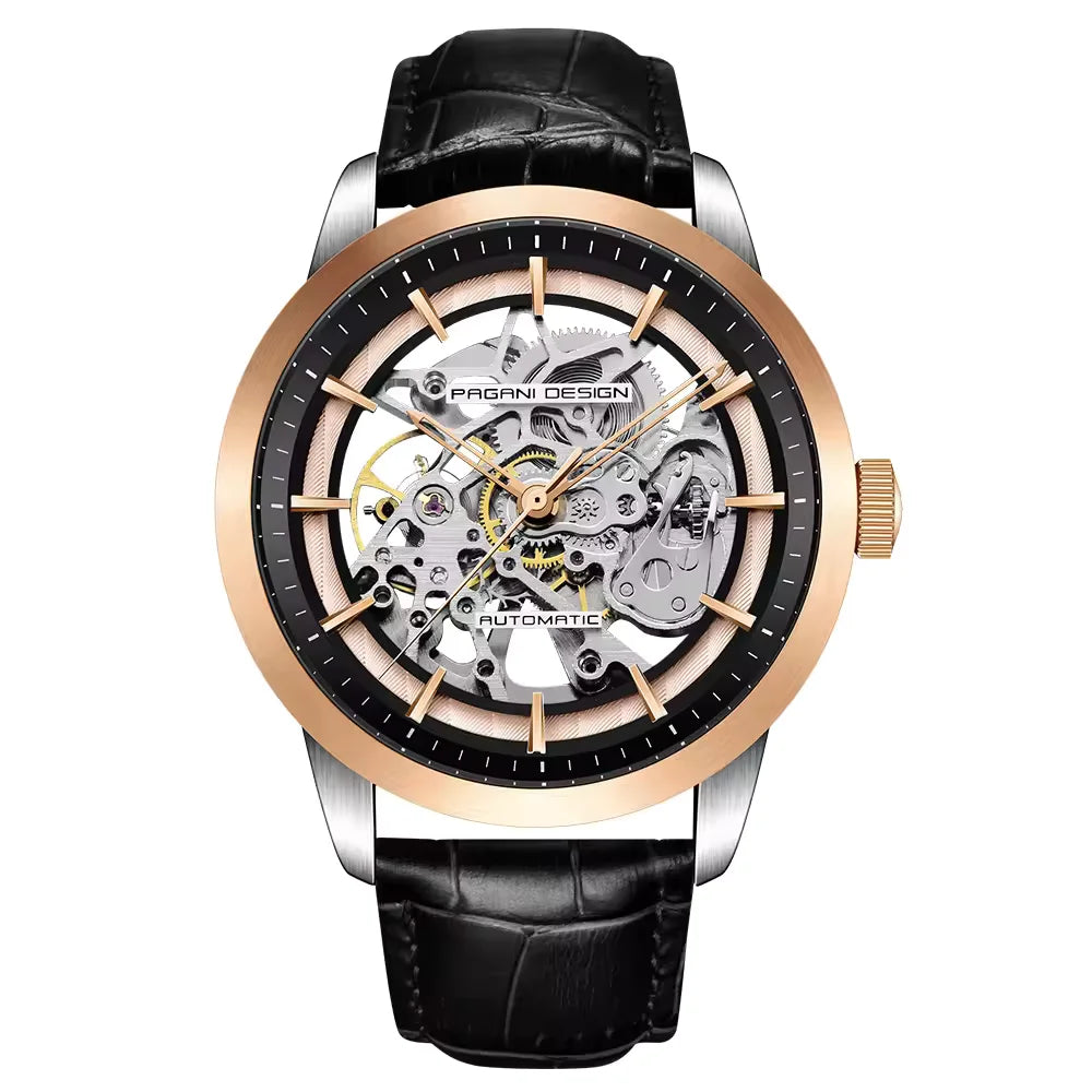Pagani Design PD-1638 Skeleton Automatic Watch for Men | Leather Strap | Luxury Mechanical Watch India