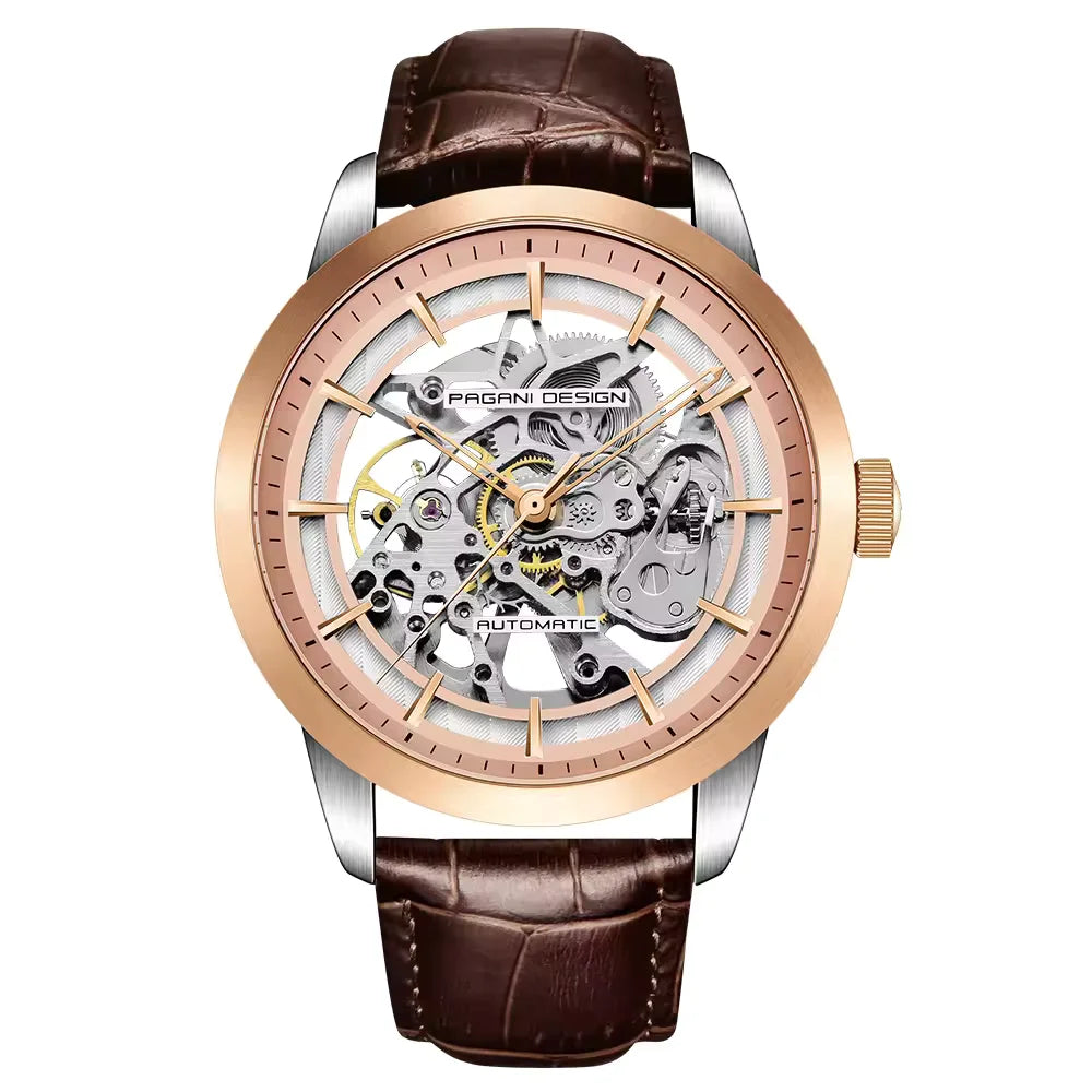 Pagani Design PD-1638 Skeleton Automatic Watch for Men | Leather Strap | Luxury Mechanical Watch India