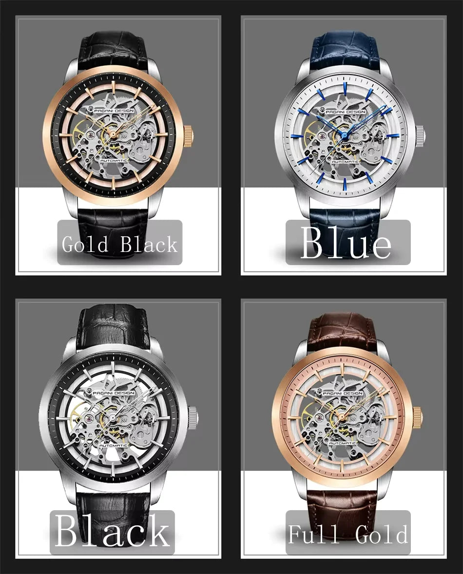 Pagani Design PD-1638 Skeleton Automatic Watch for Men | Leather Strap | Luxury Mechanical Watch India