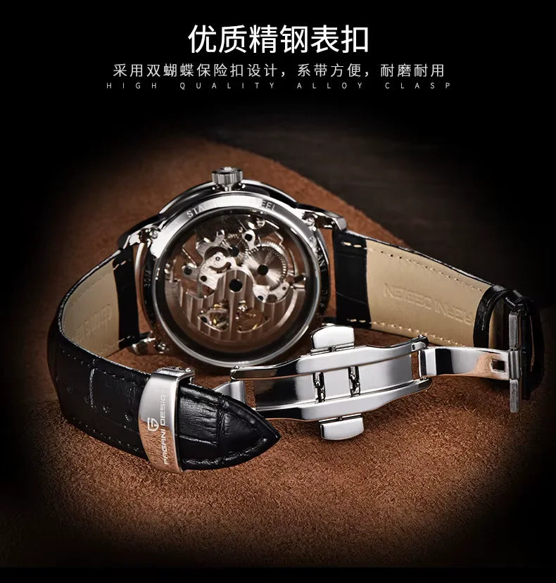 Pagani Design PD-1638 Skeleton Automatic Watch for Men | Leather Strap | Luxury Mechanical Watch India