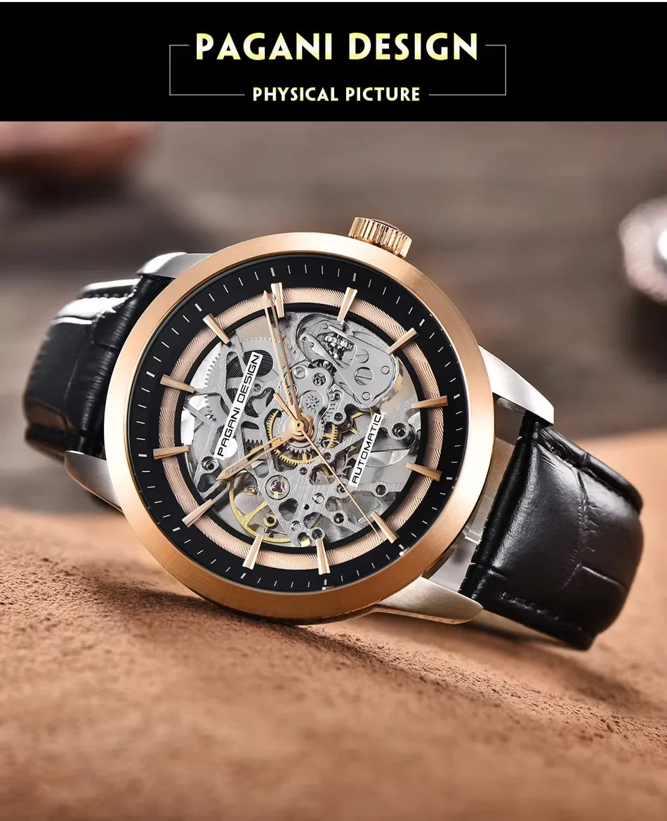 Pagani Design PD-1638 Skeleton Automatic Watch for Men | Leather Strap | Luxury Mechanical Watch India
