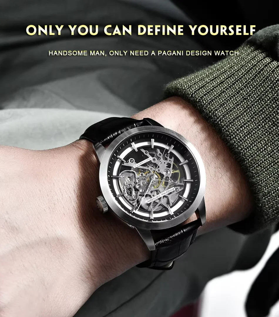 Pagani Design PD-1638 Skeleton Automatic Watch for Men | Leather Strap | Luxury Mechanical Watch India