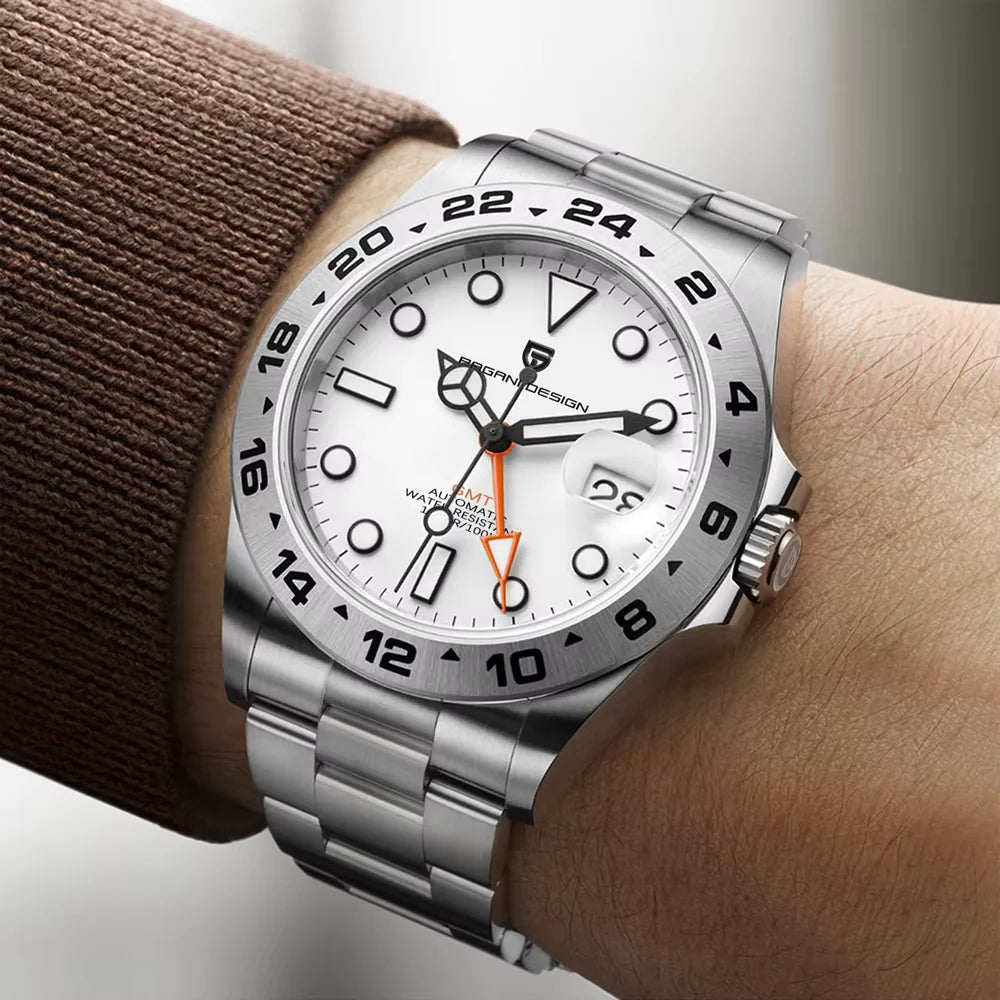 Pagani Design PD-1682 GMT orange hand dual time function closeup