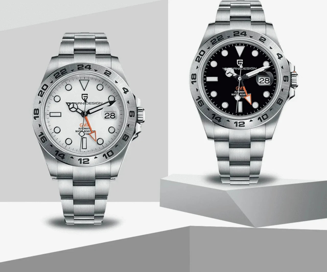 Pagani Design PD-1682 GMT automatic watch white and black dial comparison dual time stainless steel men watch