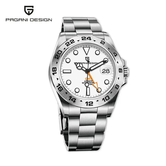 Pagani Design PD-1682 GMT white dial automatic watch front view dual time