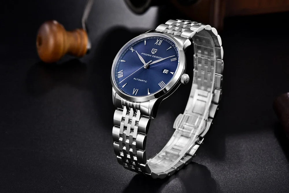 Side profile Pagani Design PD-1759 blue dial stainless steel case