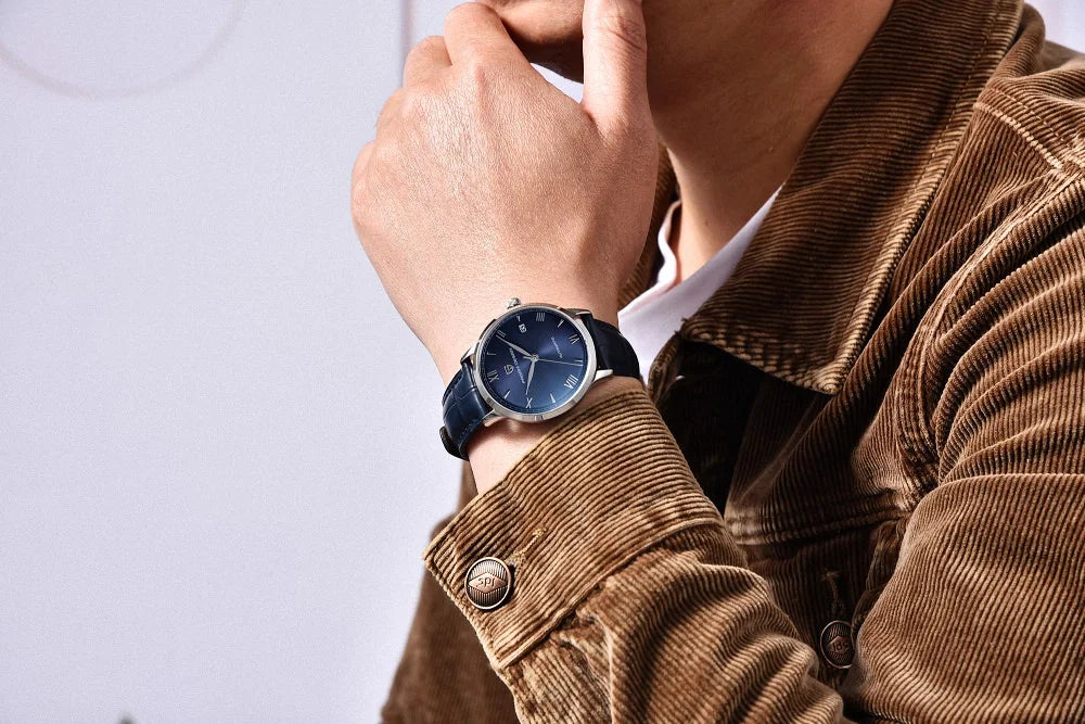 Pagani Design PD-1759 blue dial watch on wrist business style