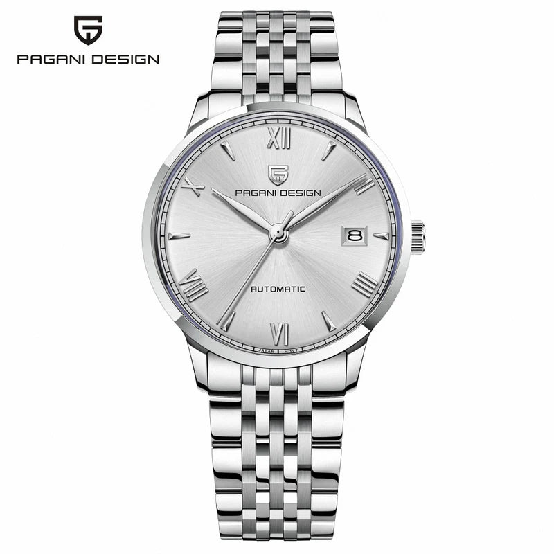 Pagani Design PD-1759 white dial automatic watch front view stainless steel