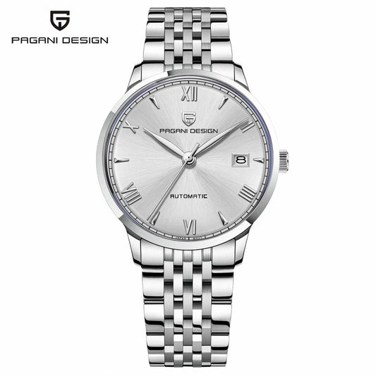 Pagani Design PD-1759 white dial automatic watch front view stainless steel