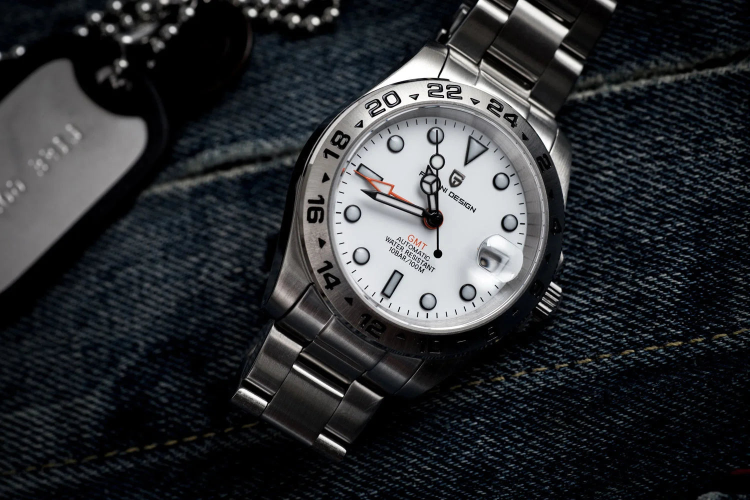 Pagani Design Explorer II style GMT watch white dial stainless steel men