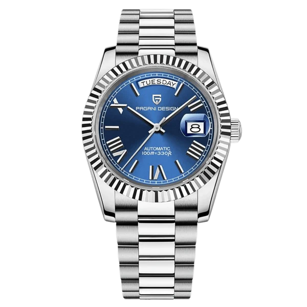 Pagani Design PD1783 blue dial Presidential homage automatic watch with fluted bezel and jubilee style bracelet