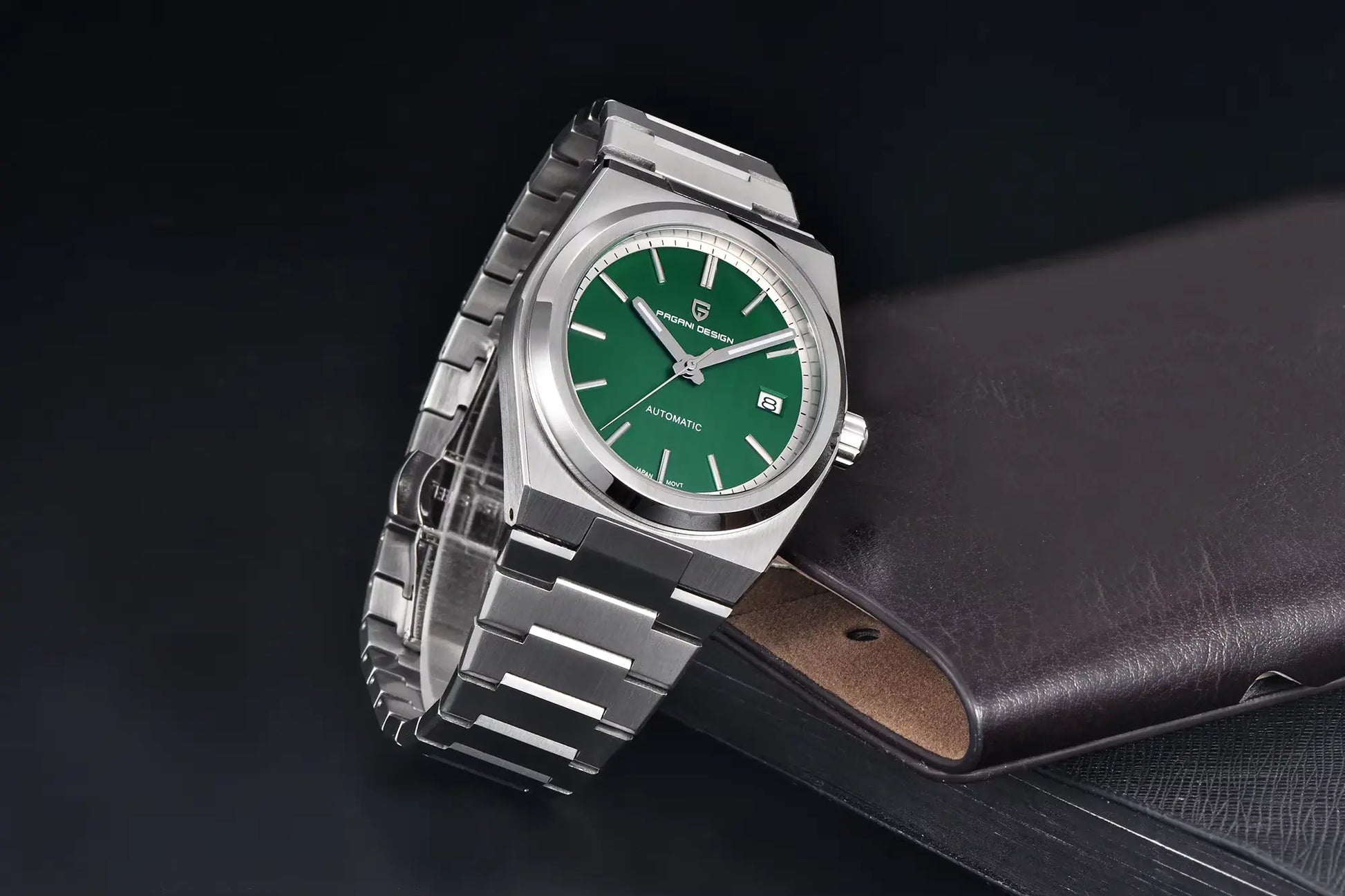 Pagani PD1753 green dial casual wear side profile watch