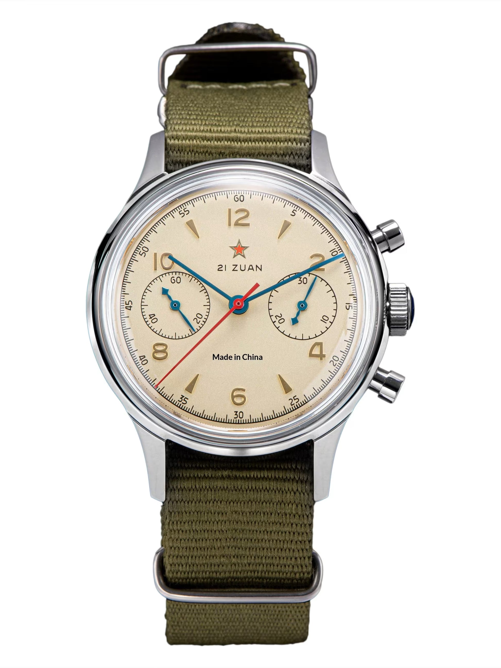 Seagull 1963 mechanical chronograph watch with cream vintage pilot dial